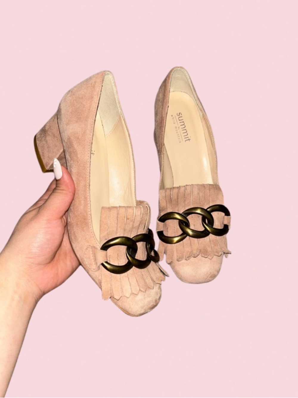 White Mountain block fringe heels